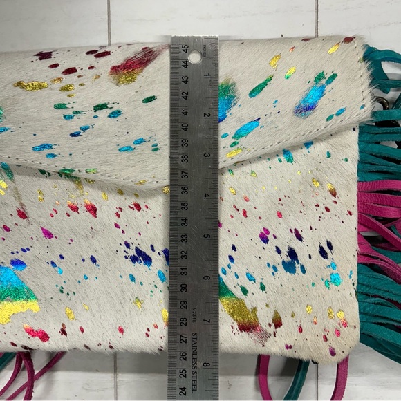 NWT American Darling Envelope Handbag Crossbody Cowhide Leather White Rainbow - Picture 10 of 10